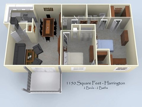 Floor plan for 2 beds, 2 baths, 1150 sqft